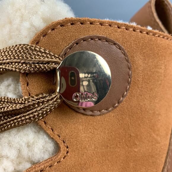 CHLOE Size 6.5 Beige Brown Suede Mixed Materials Boots - Picture 7 of 8